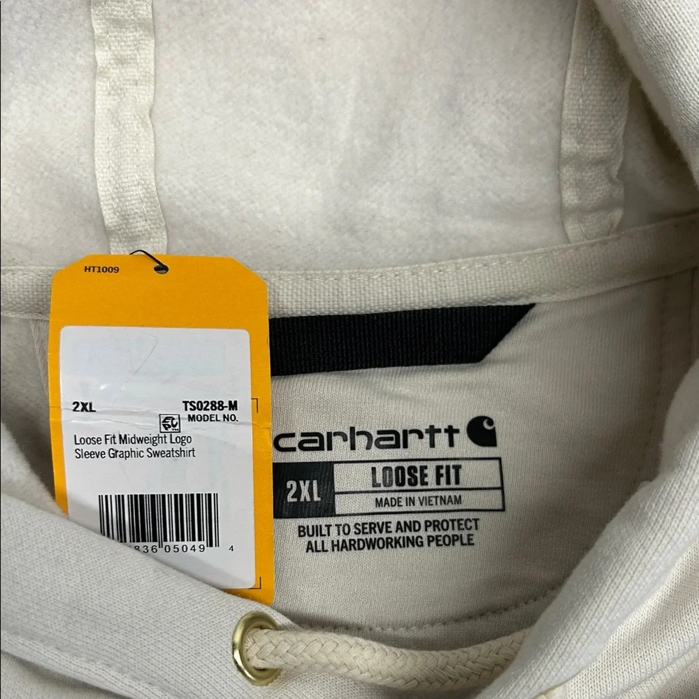Carhartt Men's Beige Hoodie with Brown Logo - Picture 2 of 2